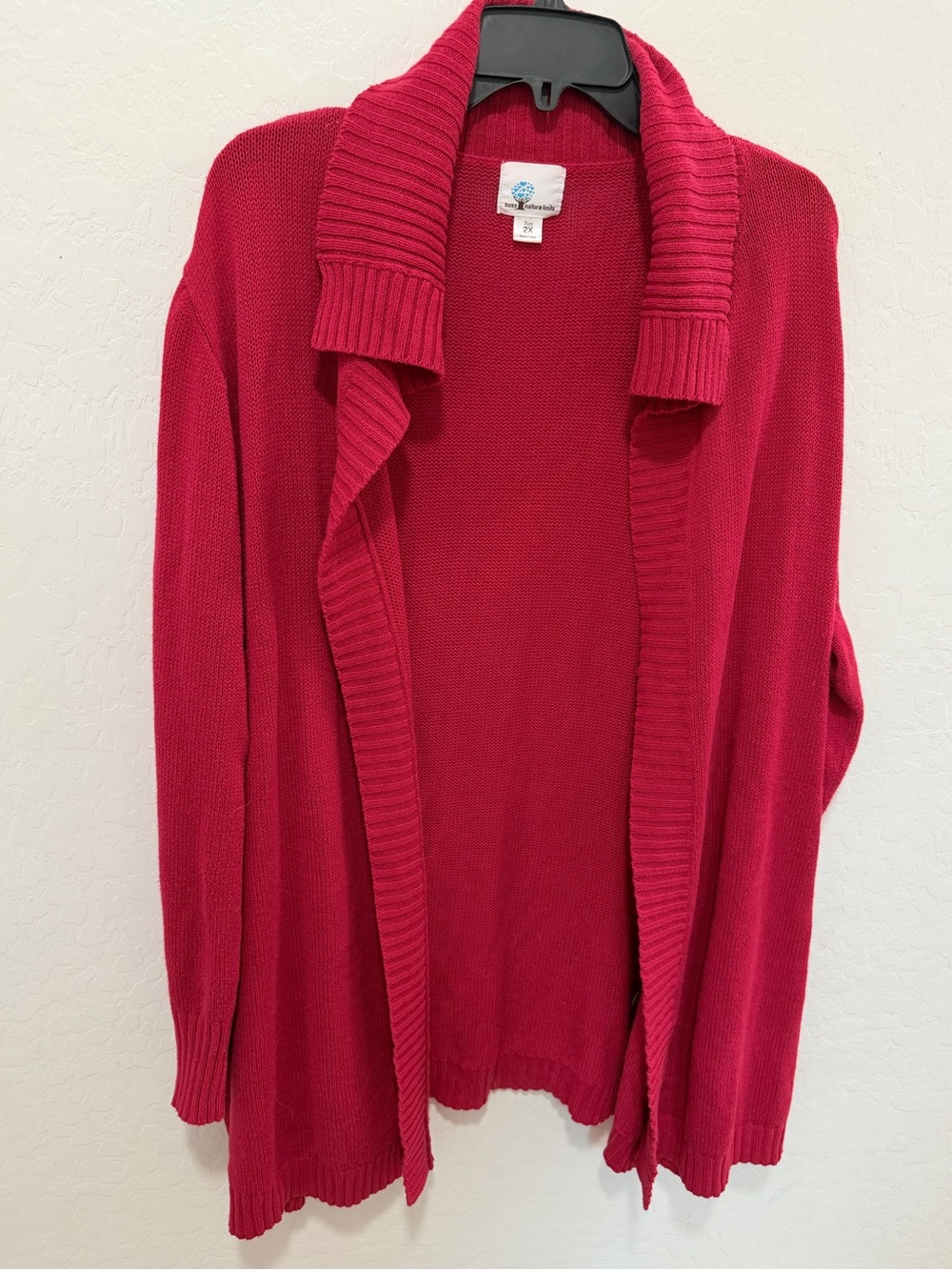 Suss nature knits plus size 2X red open‎ sweater cardigan cotton blend beachy
